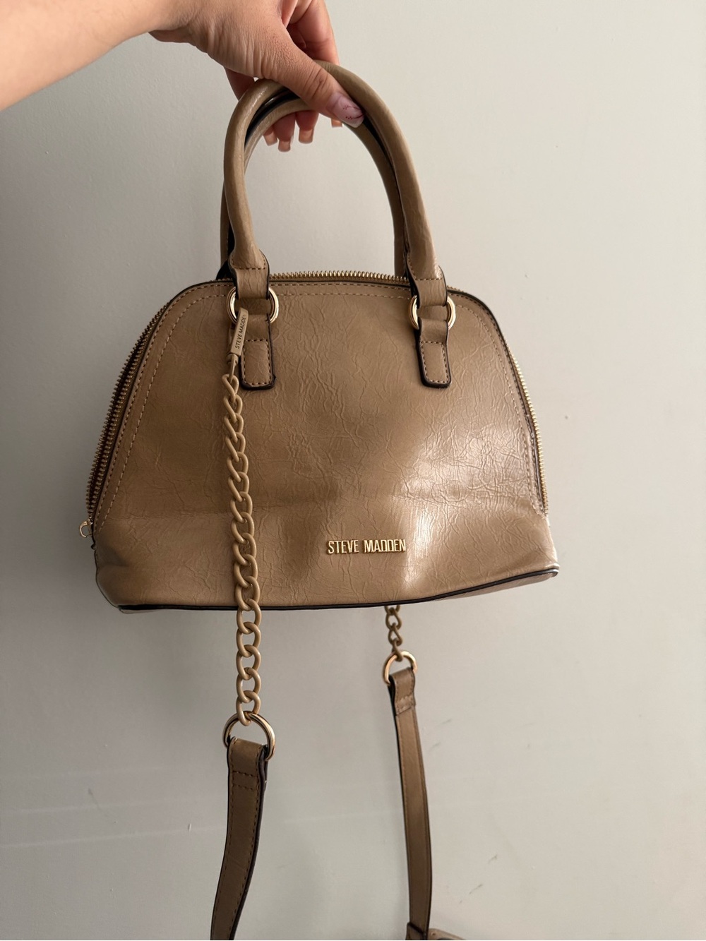 Steve Madden Tan Dome Satchel with Chain Strap
